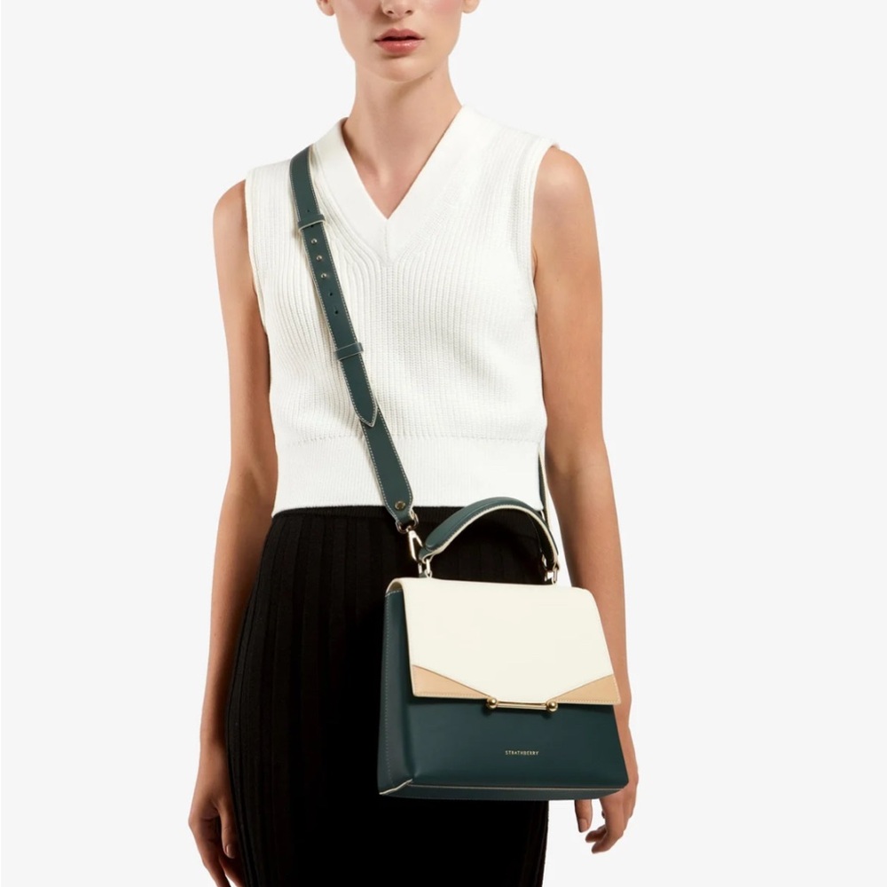 Strathberry Cream and Tan Crossbody Bag with Gold Hardware